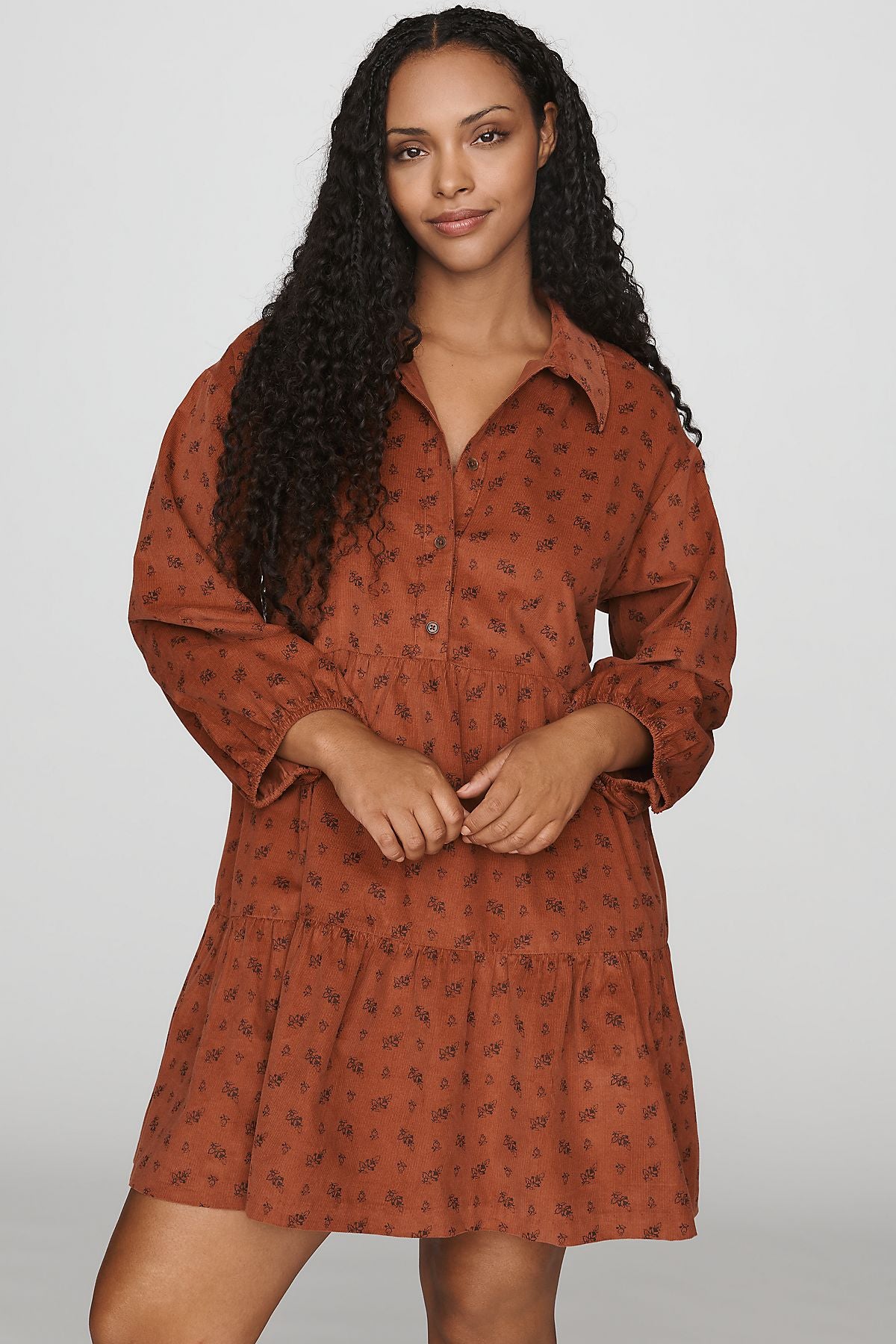 Maeve Bettina 100% Cotton Corduroy Mini Shirtdress