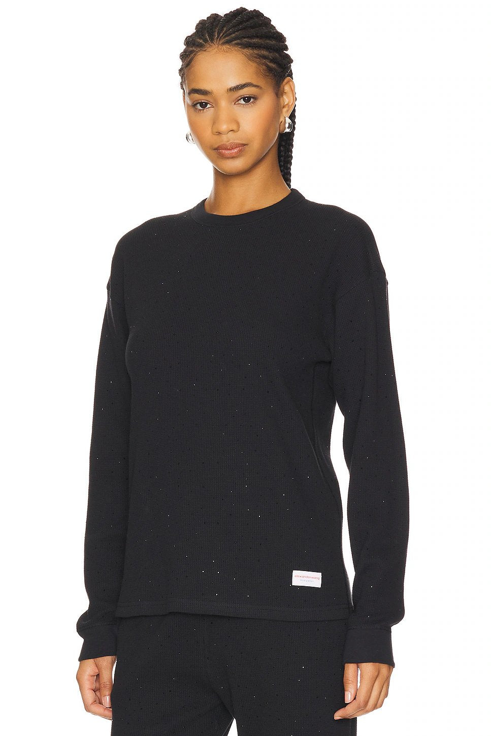 Alexander Wang Hotfix Waffle Crewneck Long Sleeve Tee in Black - Image 2