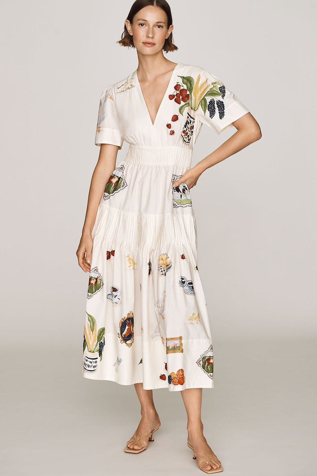 Farm Rio Country Table 100% Cotton Midi Dress