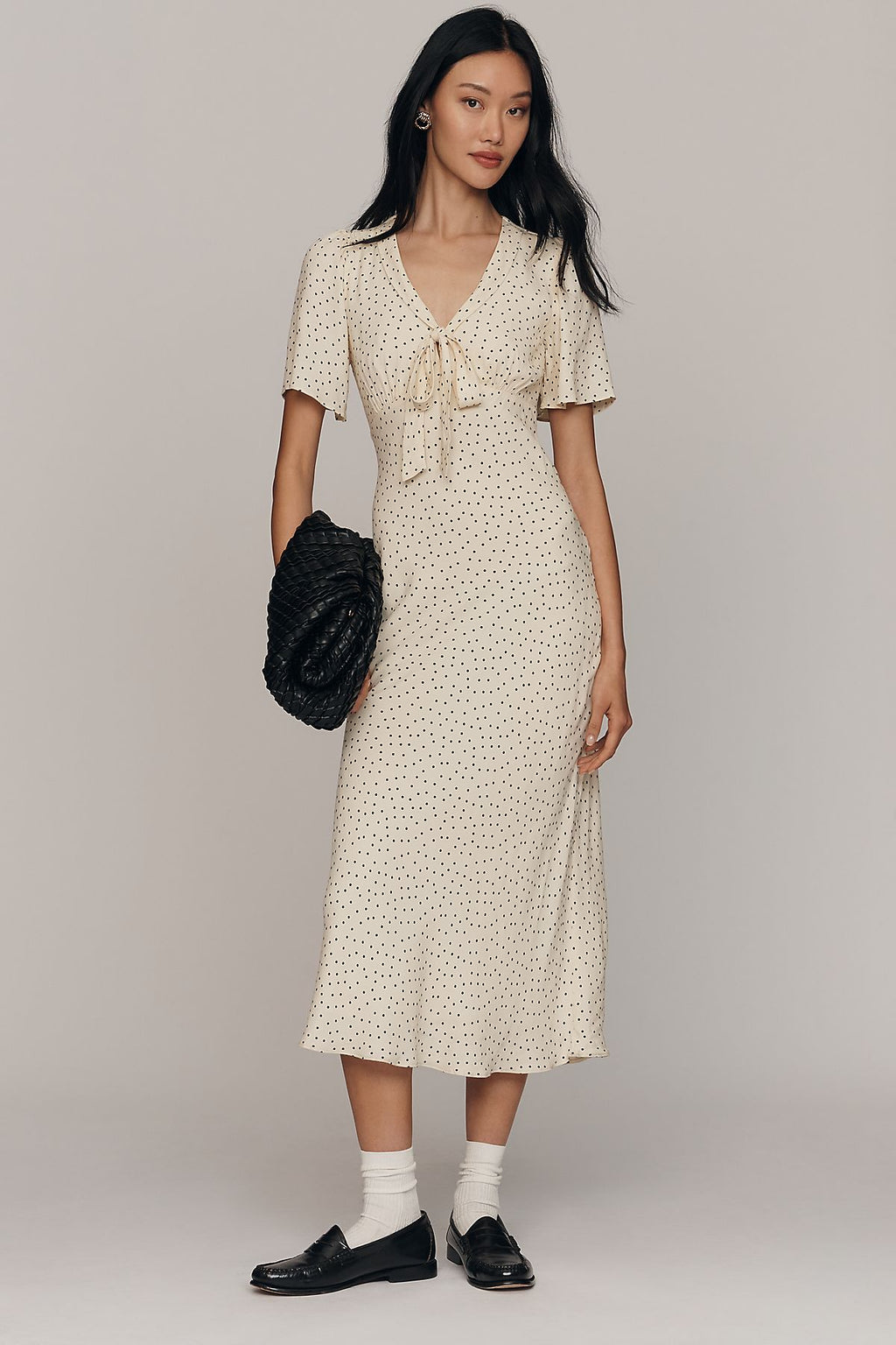 Reformation Tyra Short-Sleeve V-Neck Midi Dress