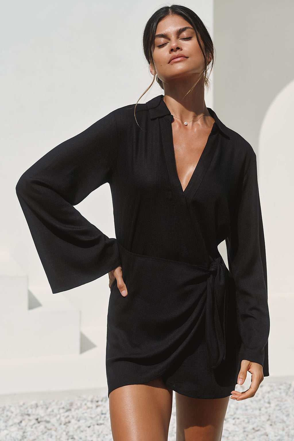 LSPACE Las Palmas Long-Sleeve Wrap Mini Dress