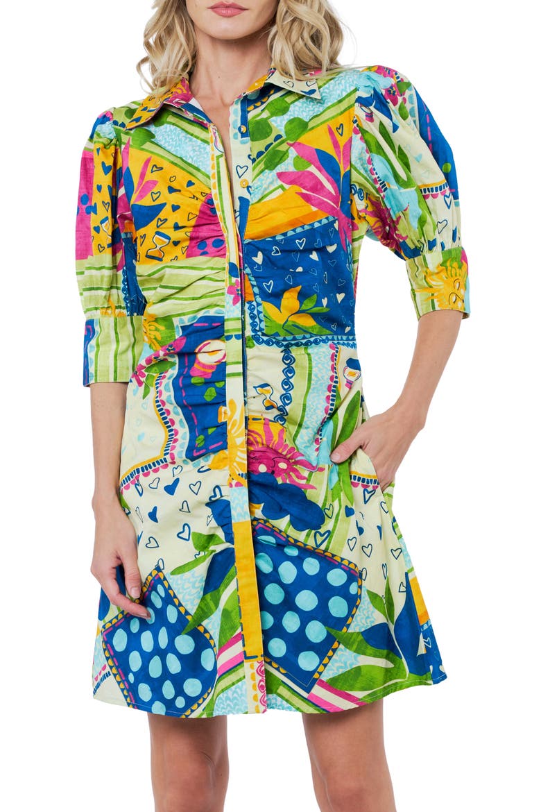 Stormi Print Ruched Cotton Shirtdress