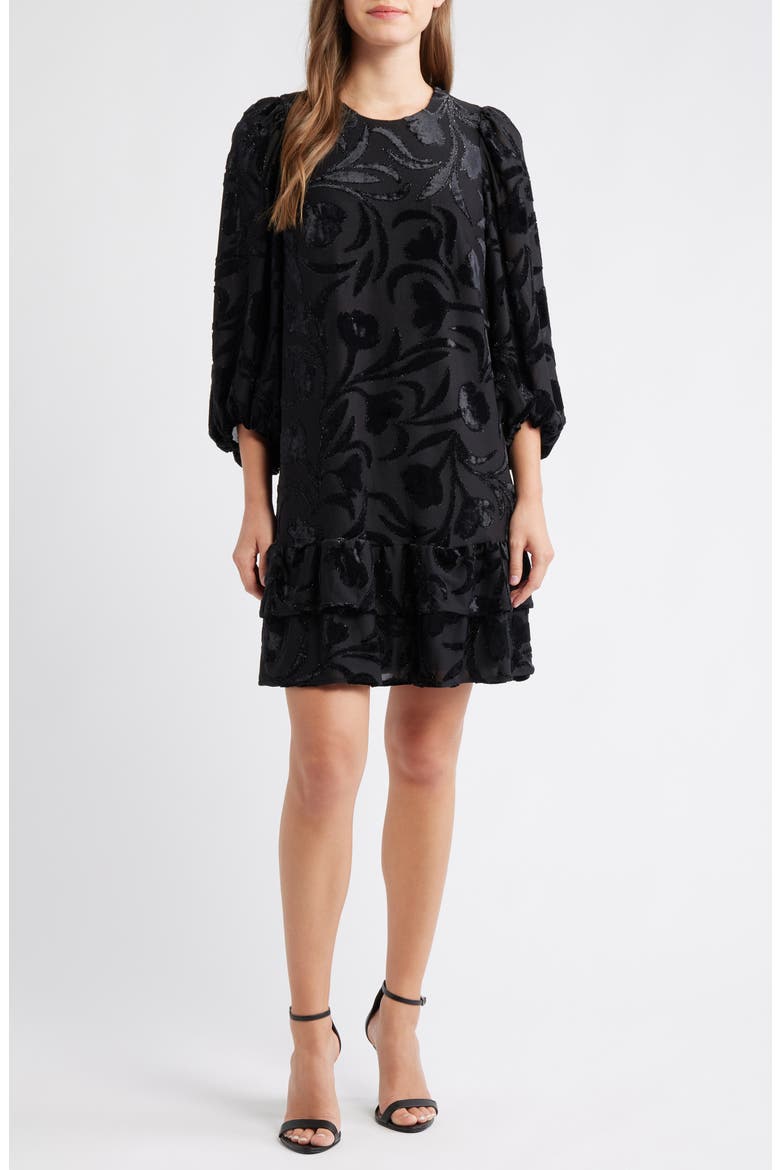 Metallic Floral Tiered Minidress