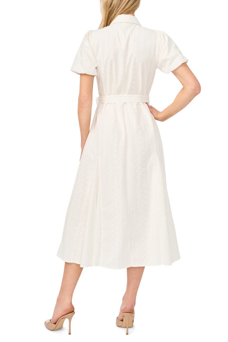 Embroidered Puff Sleeve Cotton Button-Up Shirtdress