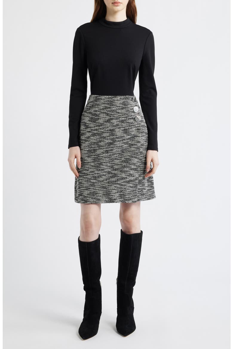 Twofer Mock Neck Long Sleeve A-Line Dress