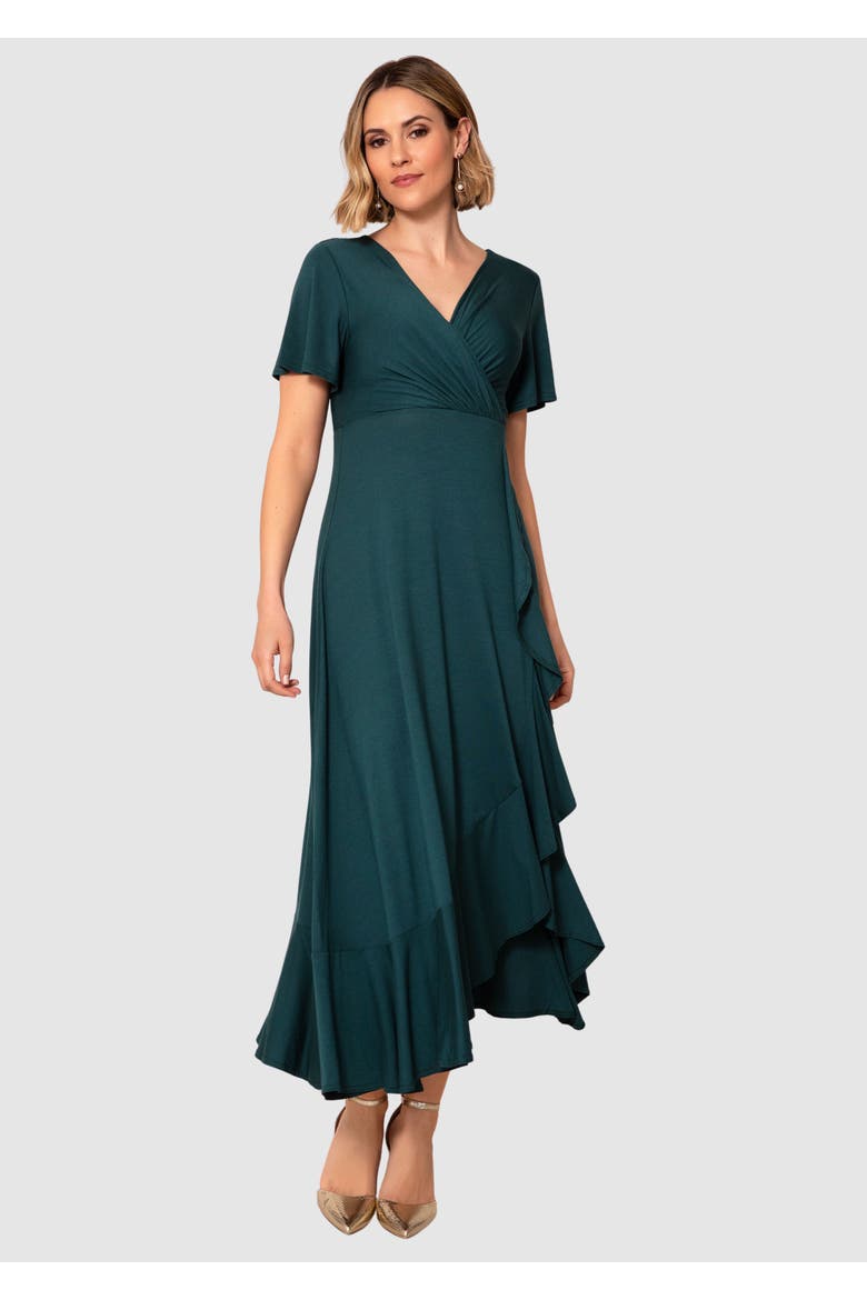 Petite Waterfall Ruffle Wrap Midi Dress