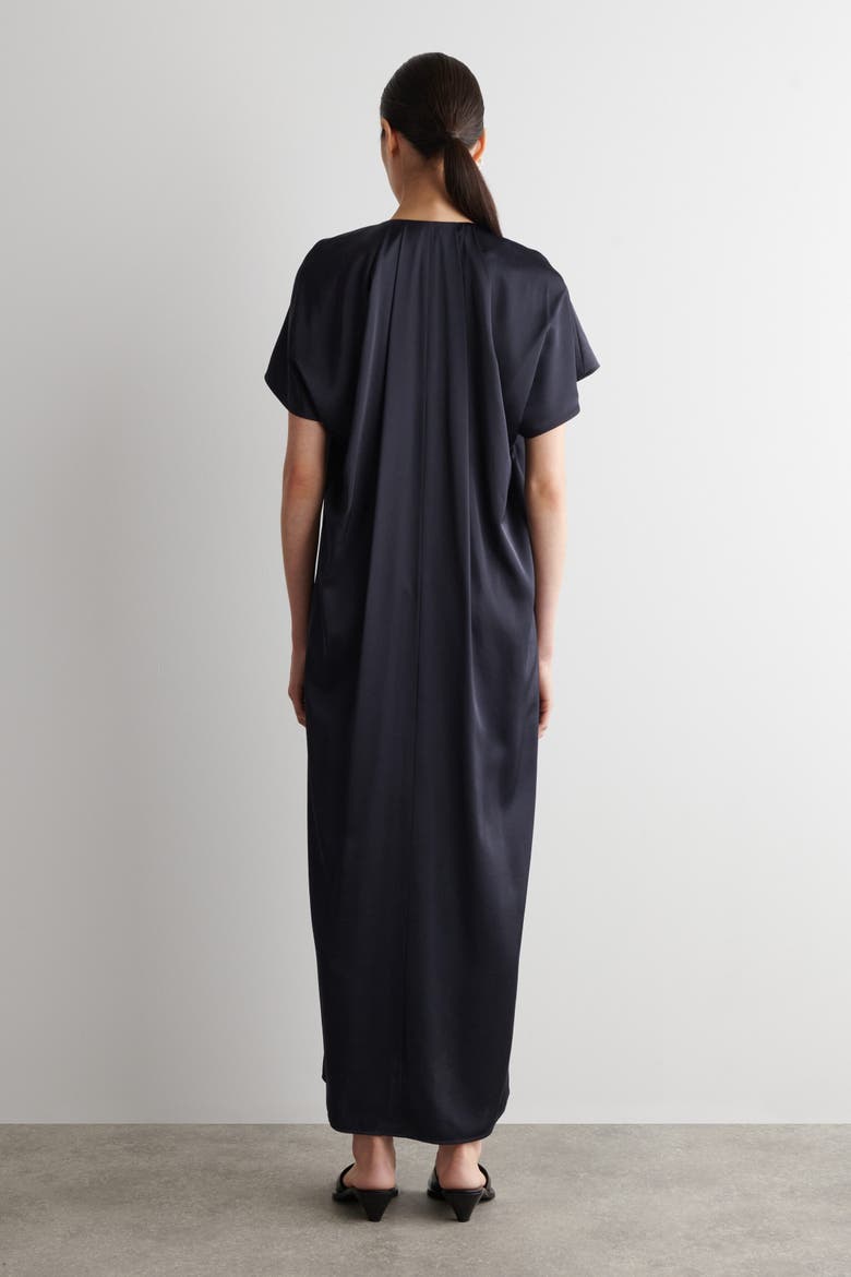 Pleated Satin Midi Dress