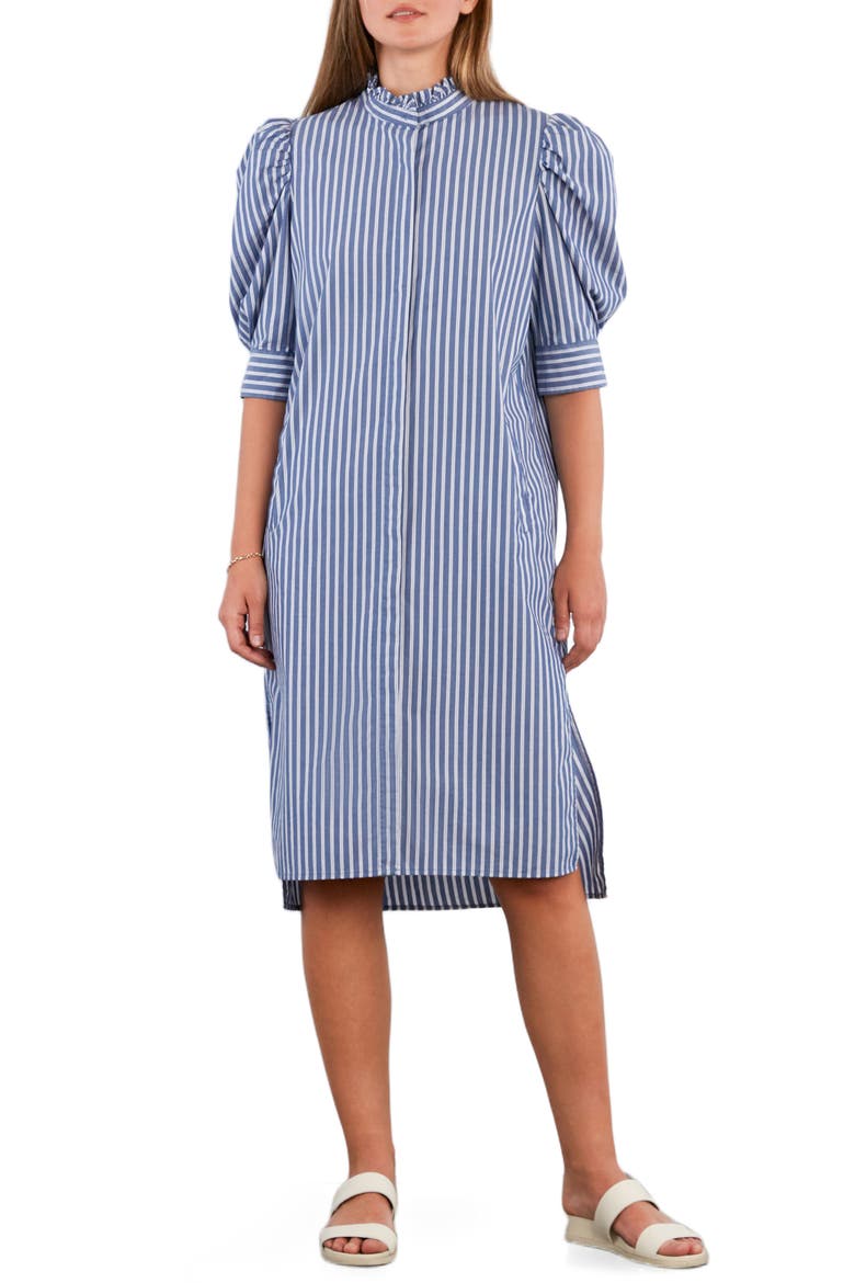Sweet Stripe Puff Sleeve Cotton Shirtdress