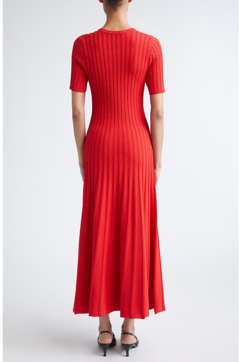 Cable Stitch Short Sleeve Midi Sweater Dress
