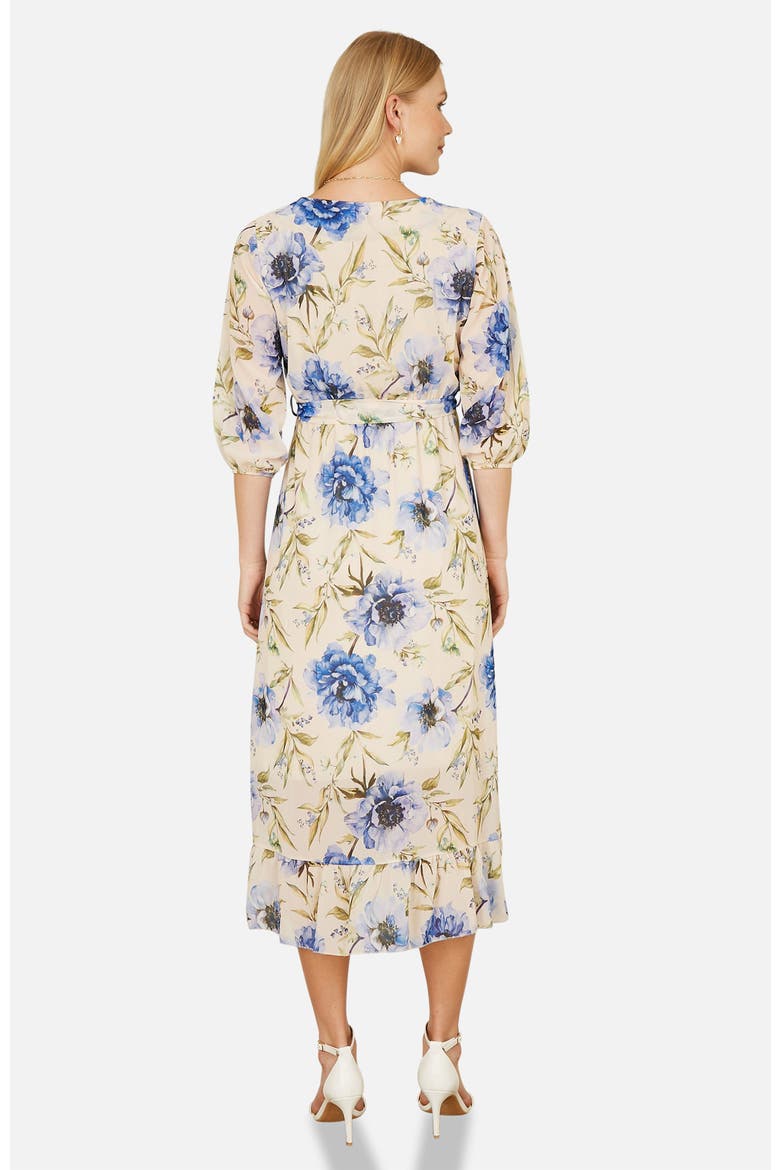 3/4 Sleeve V-Neck Wrap Midi Dress