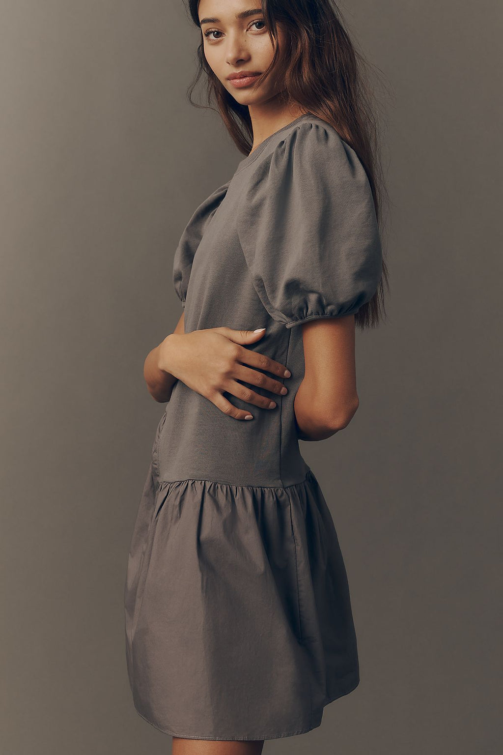 English Factory Puff-Sleeve Mini Swing Dress