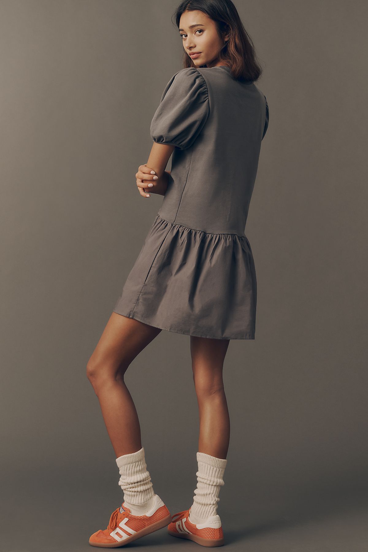 English Factory Puff-Sleeve Mini Swing Dress