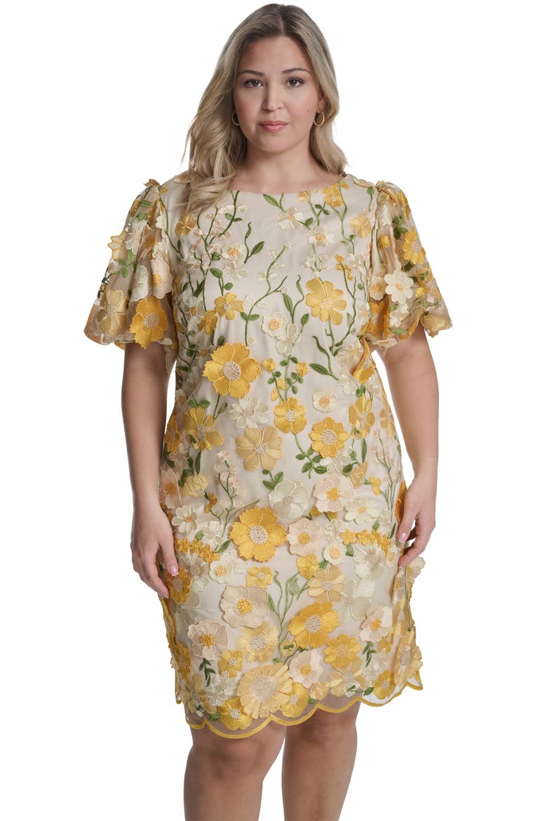 Embroidered Floral Appliqué Cocktail Dress
