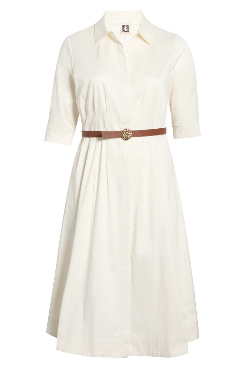Belted Elbow Sleeve Stretch Cotton Sateen Shirtdress