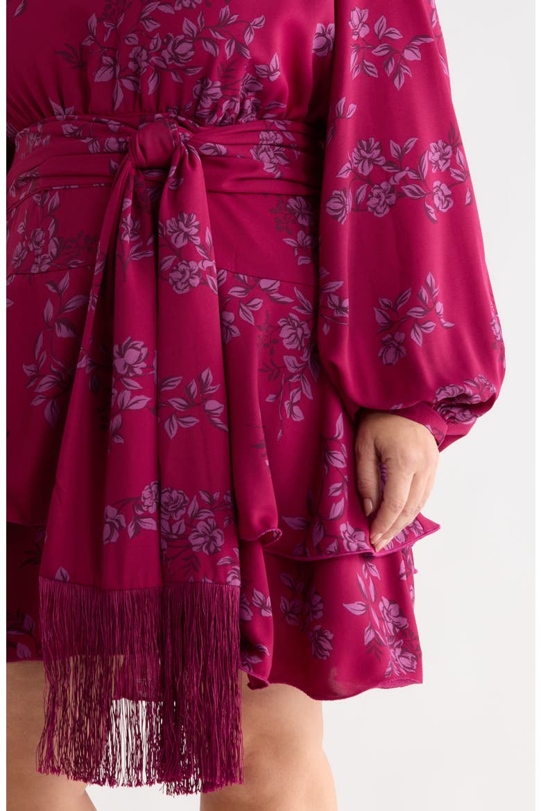 Zurum Floral Print Fringe Long Sleeve Dress