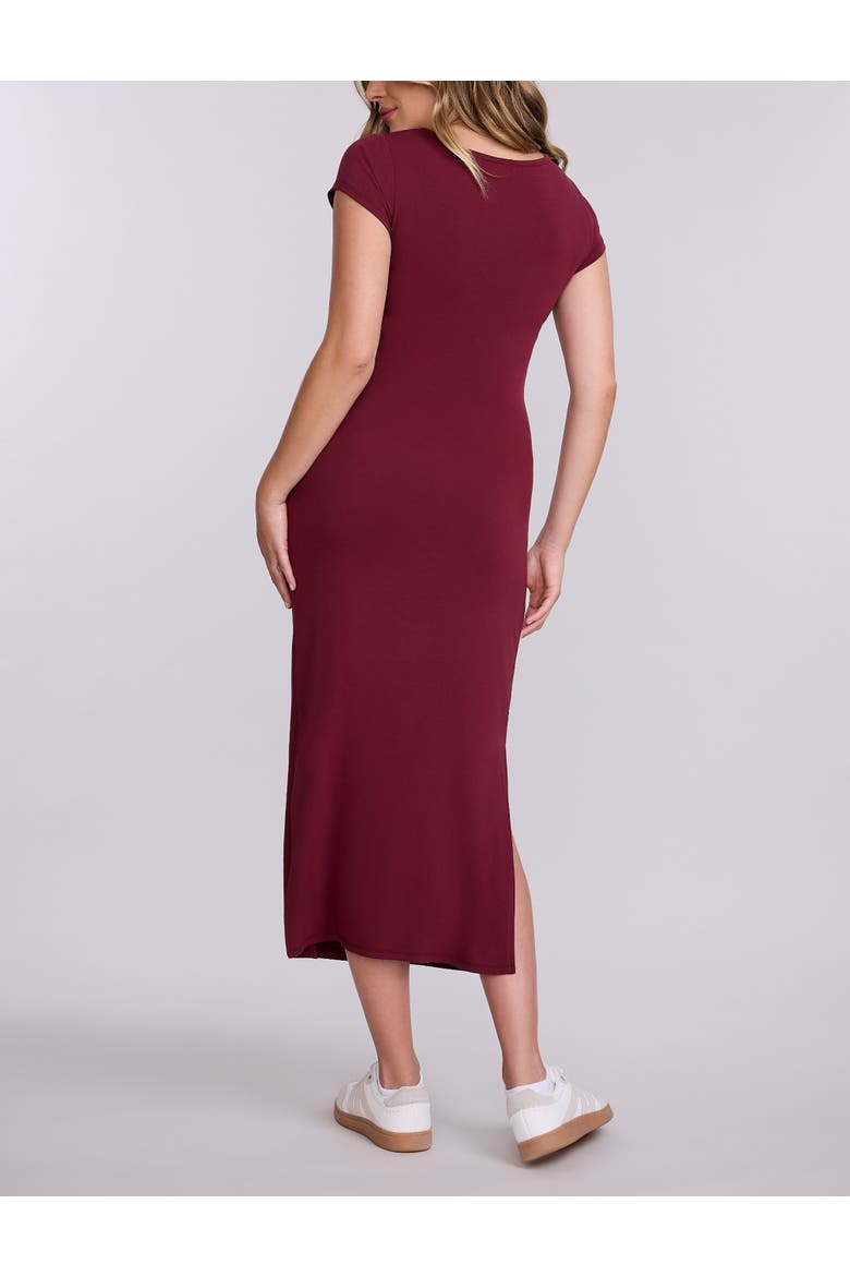 Crew Neck Short Sleeve Side Tie Maternity Midi Dress