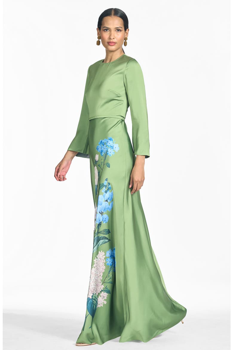 Alex Floral Long Sleeve Satin Crepe Gown