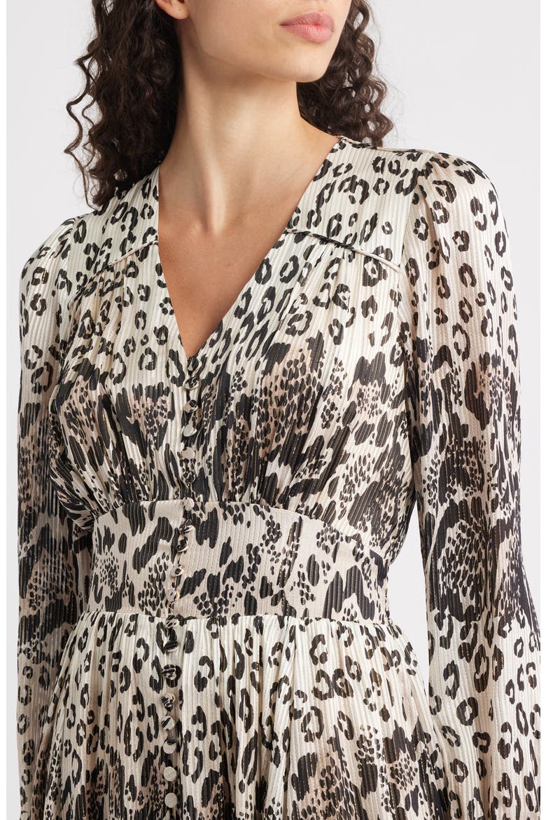 The Alba Metallic Long Sleeve Silk Maxi Dress