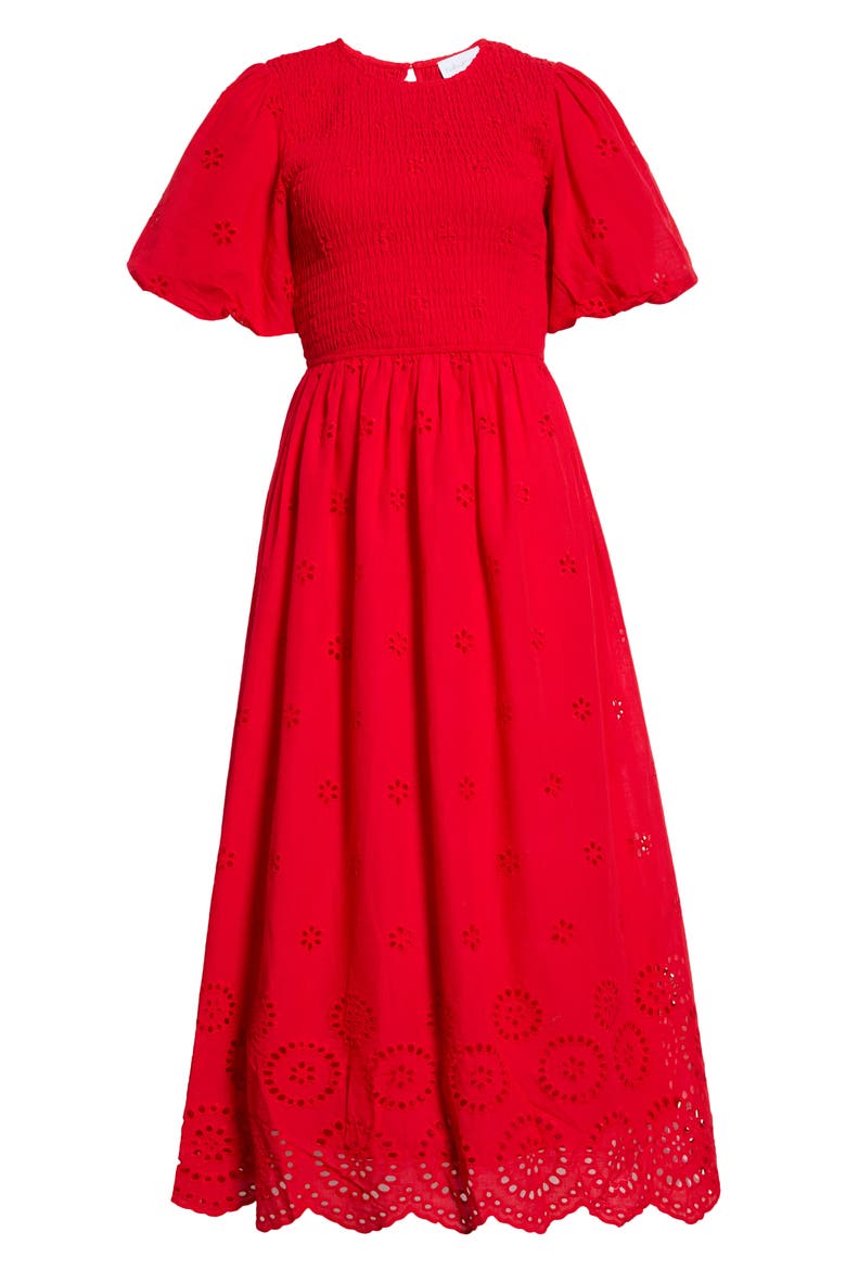 Deana Eyelet Smocked Midi Dress