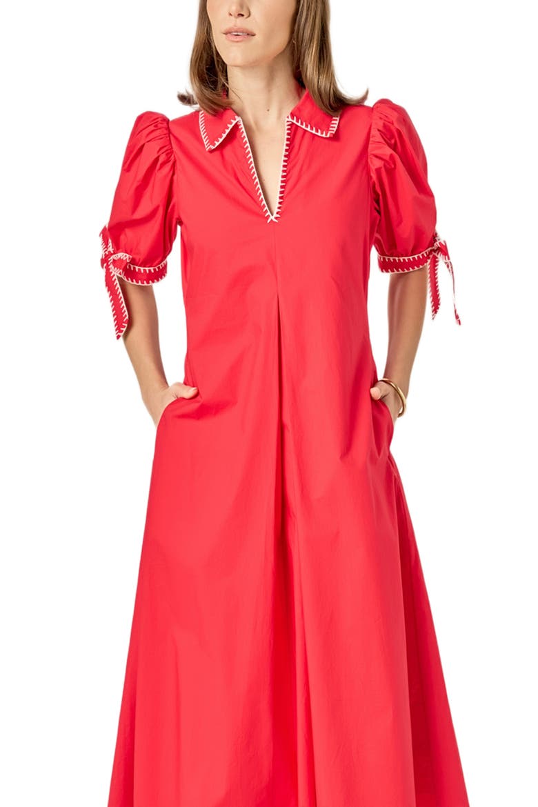 Contrast Stitch A-Line Midi Dress