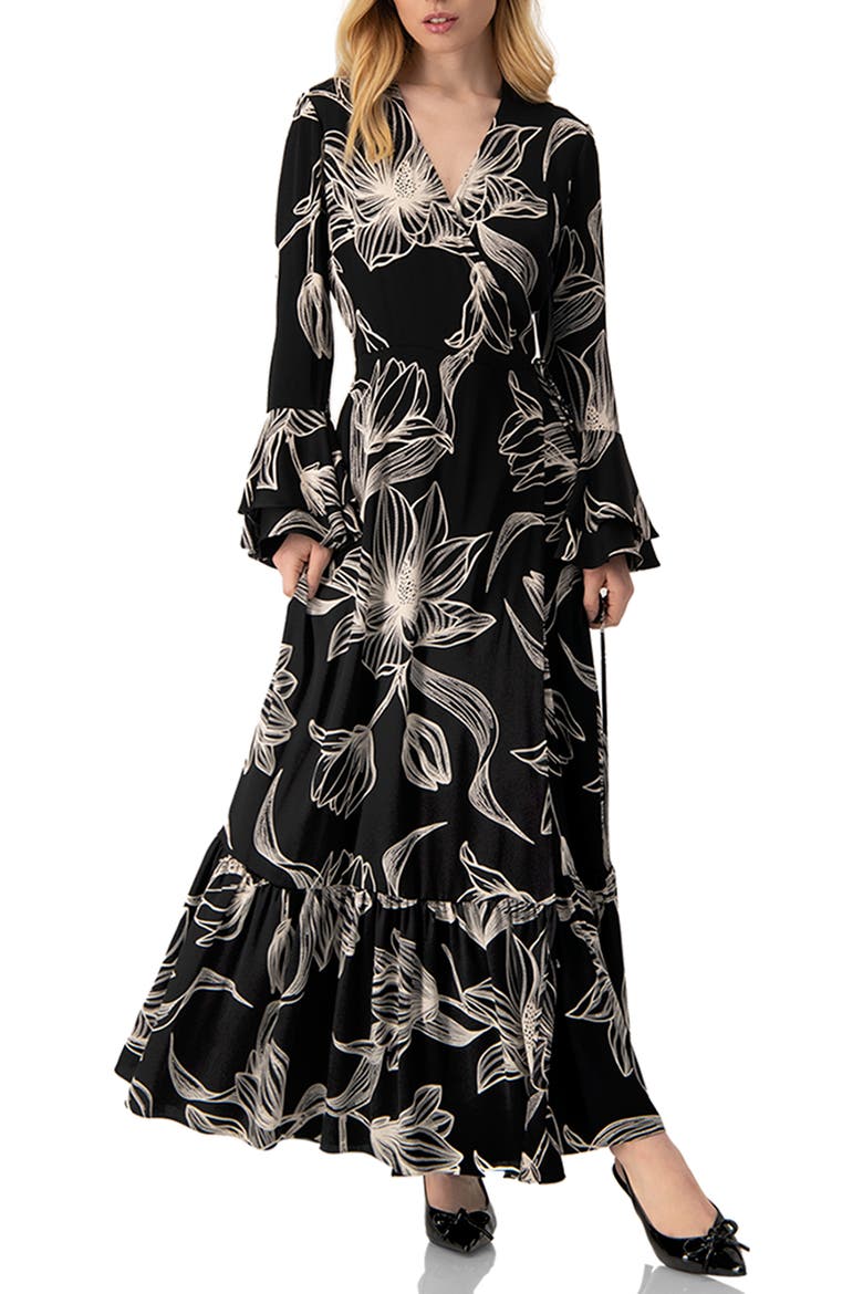 Long Black Dress with White Floral Print