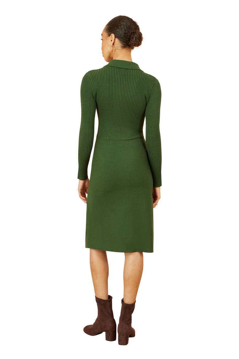 Belted Rib Knit Midi Dress With Pockets