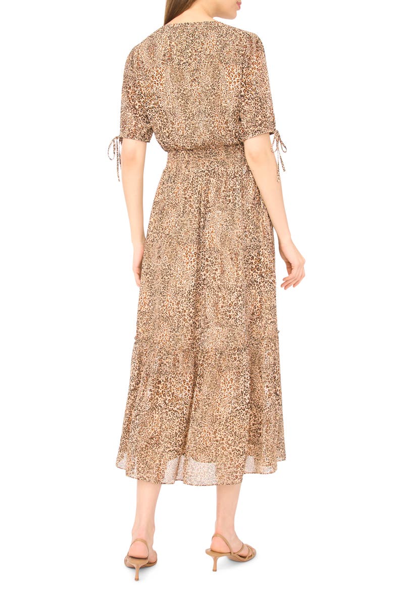 Leopard Print Smocked Waist Midi Dress