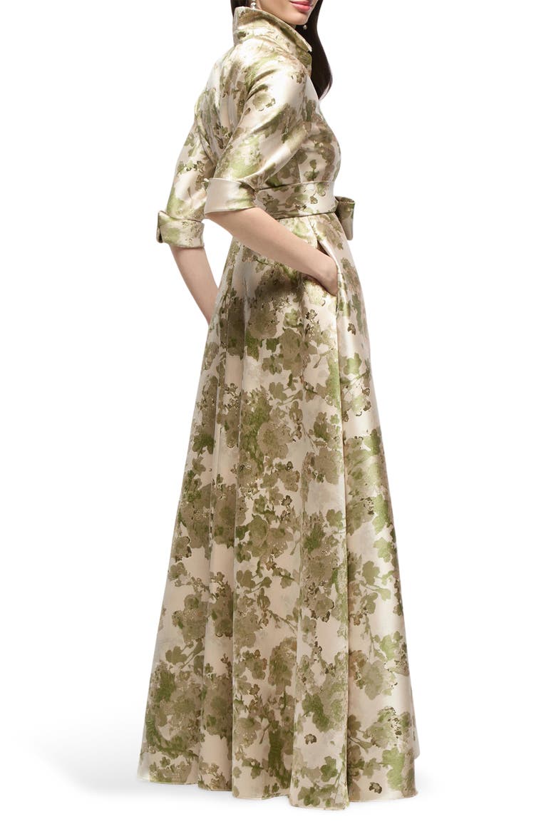 Sabine Metallic Floral Shirtdress Gown