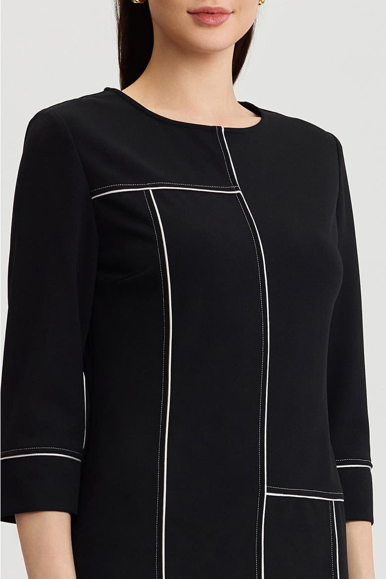 Monochrome Grid Stitch Stretch Deco Crepe Dress