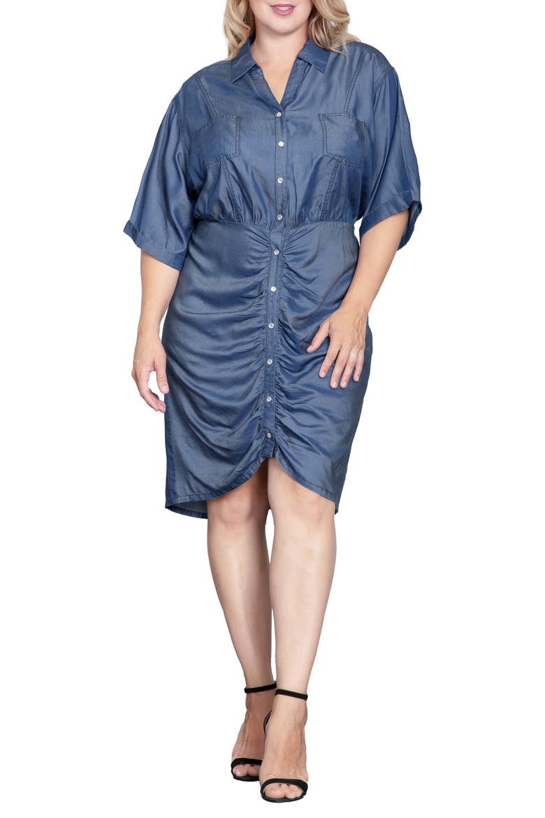 Ruched Denim Shirtdress