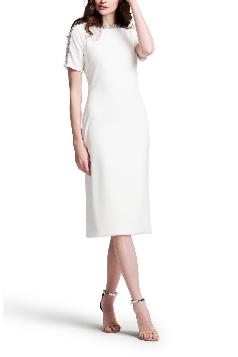 Crystal Bead Detail Crepe Cocktail Midi Dress