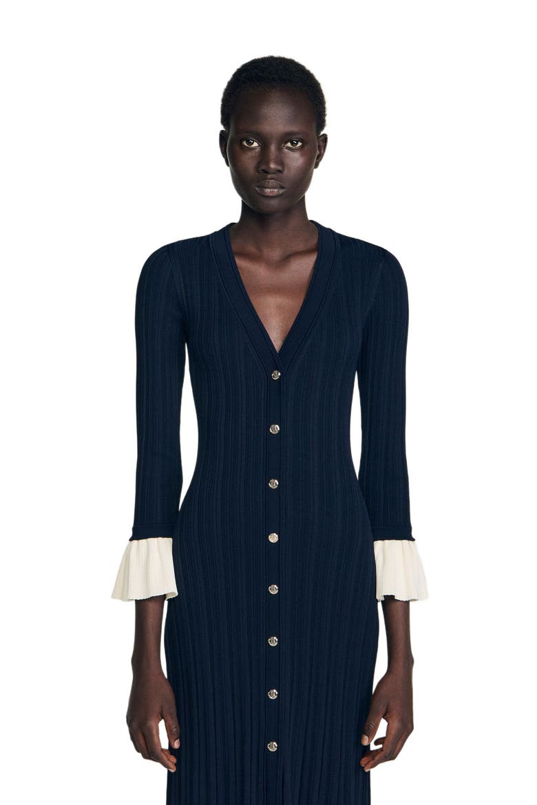 Two-tone knit midi dress