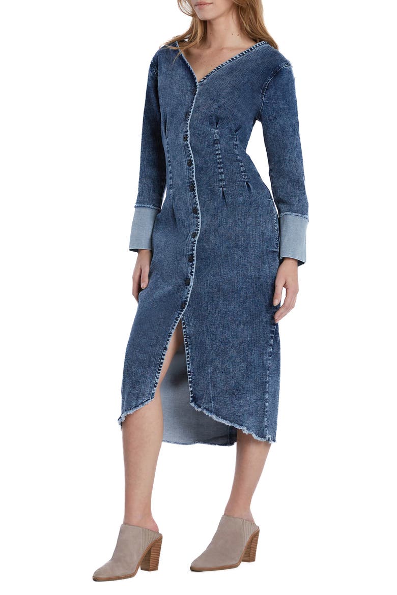 Corset Long Sleeve Denim Midi Dress