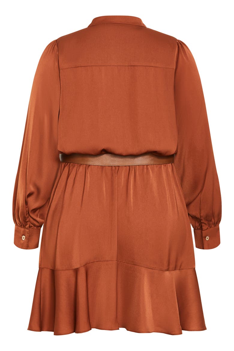 Oki Belted Long Sleeve Satin Shirtdress