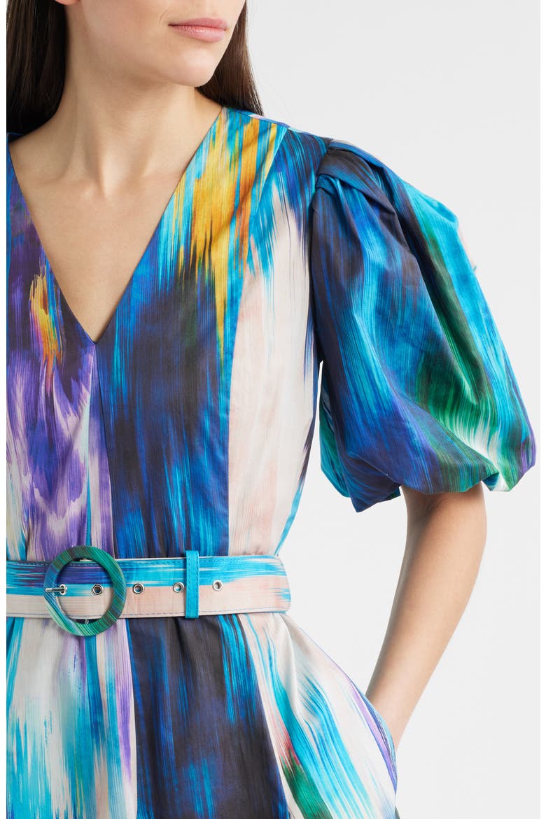 Miriam Ikat Print Belted Cotton Dress