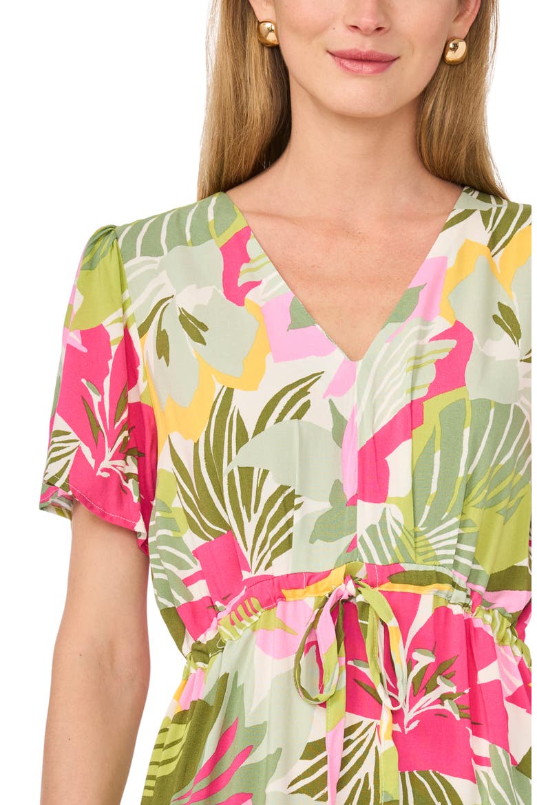 Print Tie Waist Tiered Maxi Dress