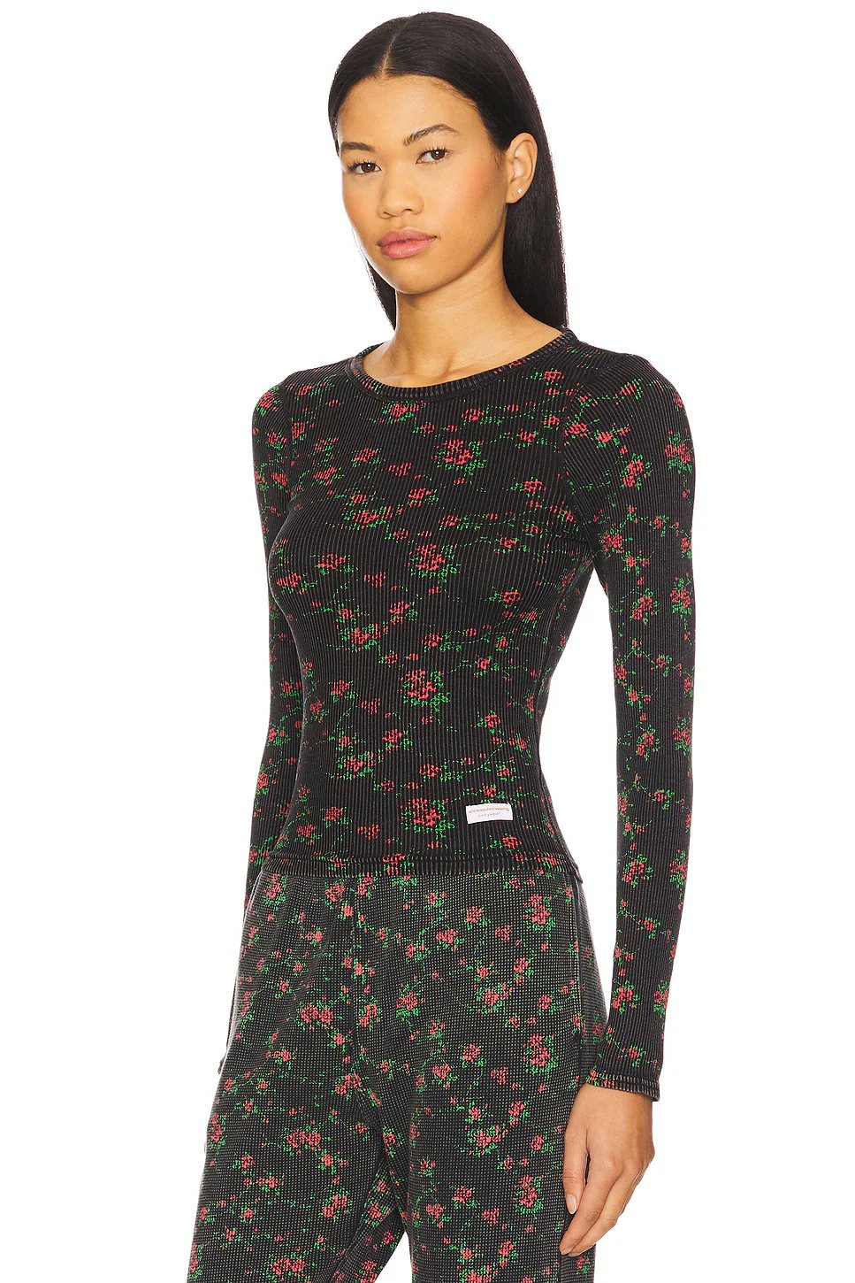 Alexander Wang Long Sleeve Crewneck Tee in Washed Black Multi - Image 2