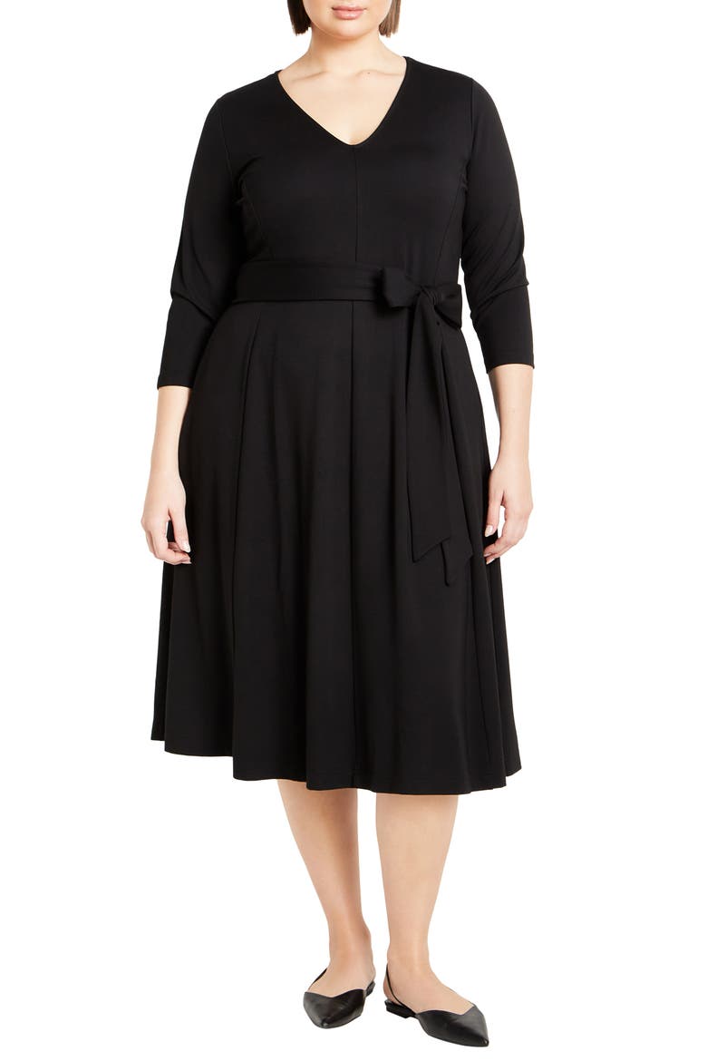 Rayna Tie Waist Stretch Ponte Midi Dress