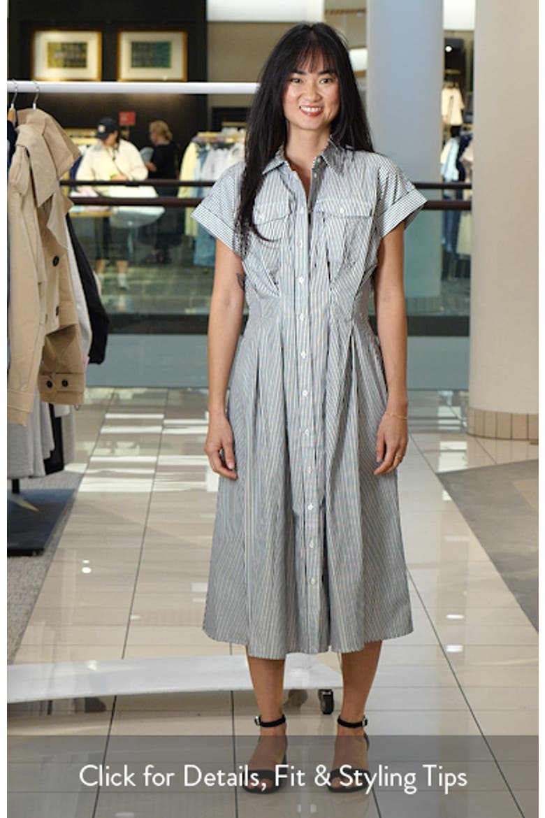 Striped Pleated Broadcloth Midi Shirtdress