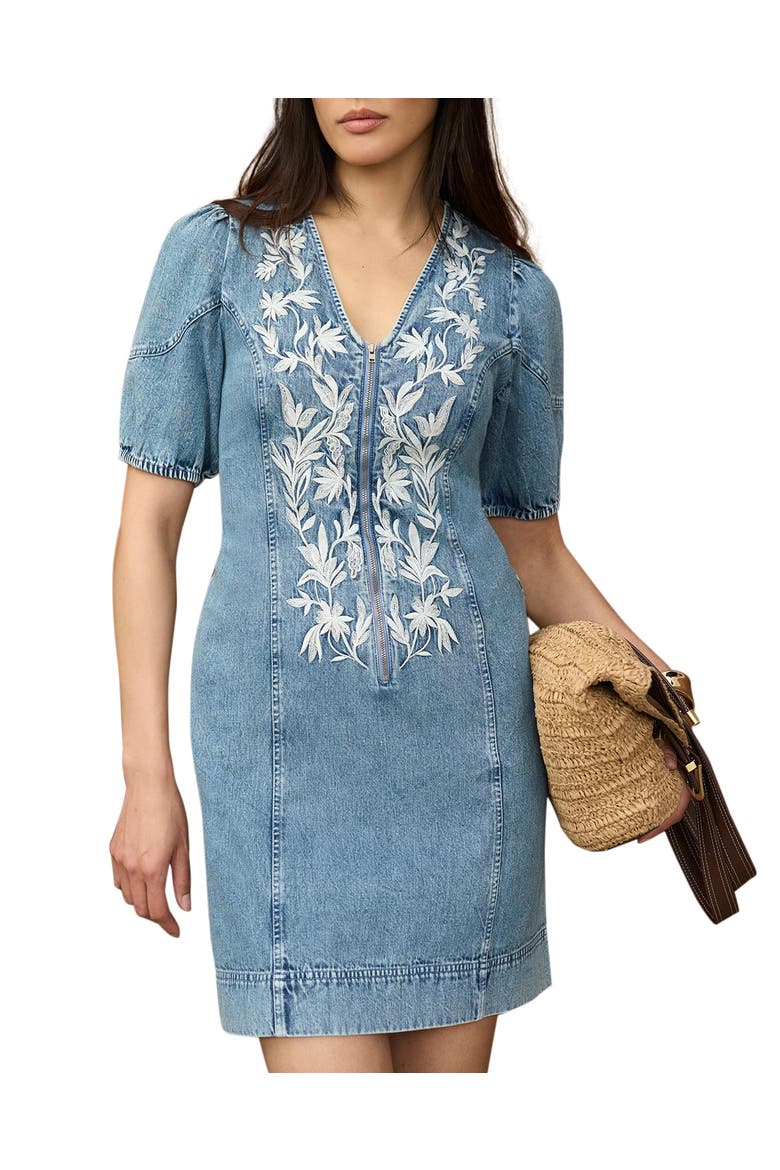 Embroidered Denim Mini Dress