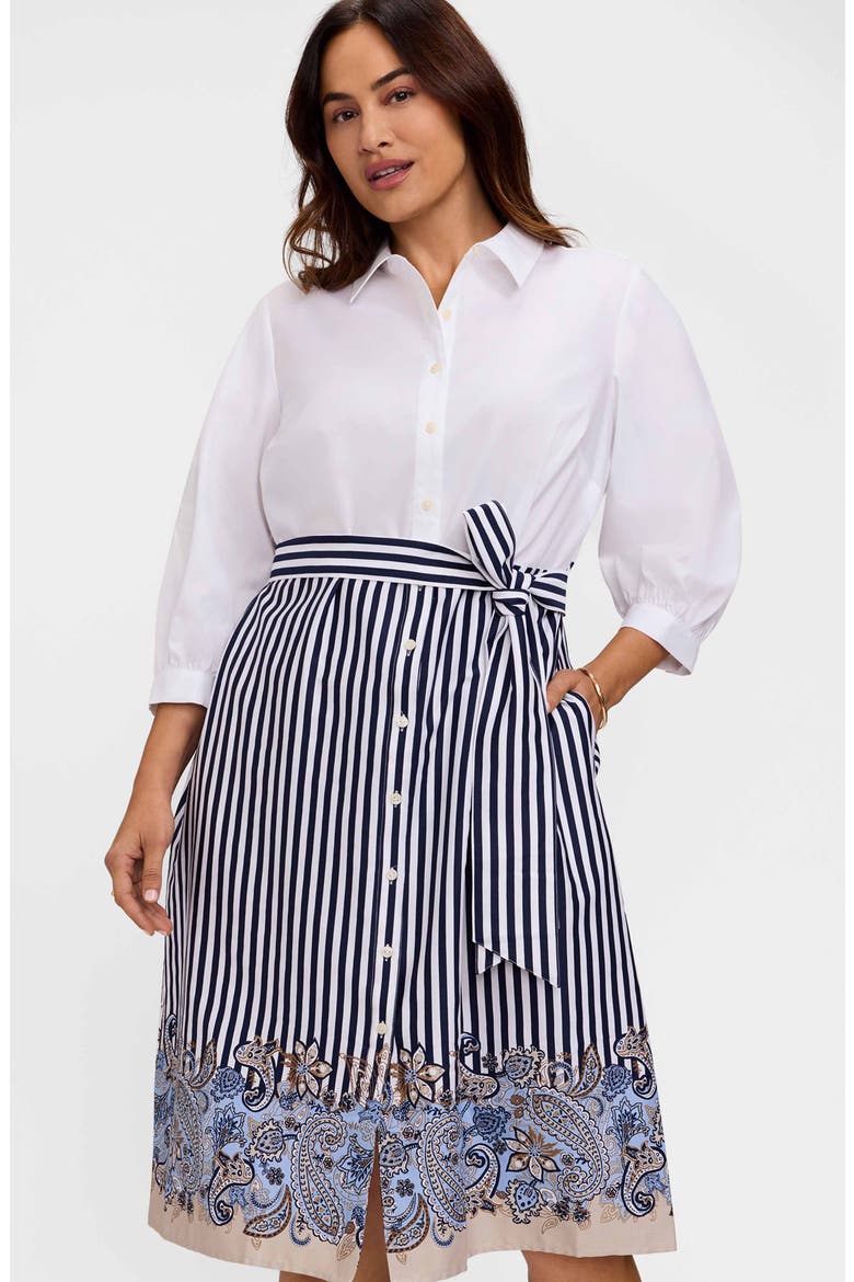 Esther Belted Stripe & Paisley Print Shirtdress