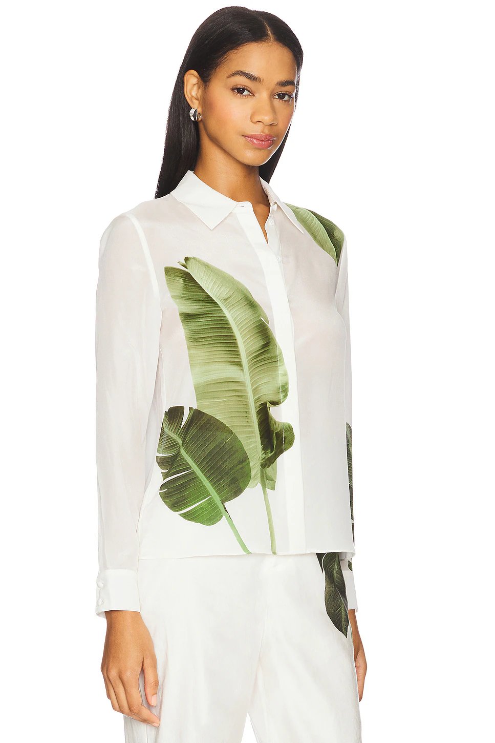 Alice + Olivia Willa Top in Jungle Palm Off White - Image 3