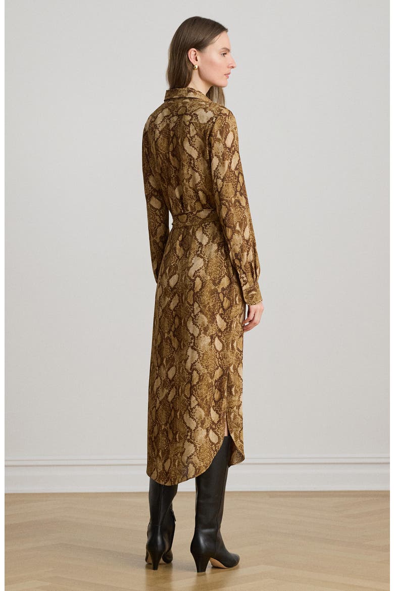 Snake Print Belted Georgette Midi Shirtdress