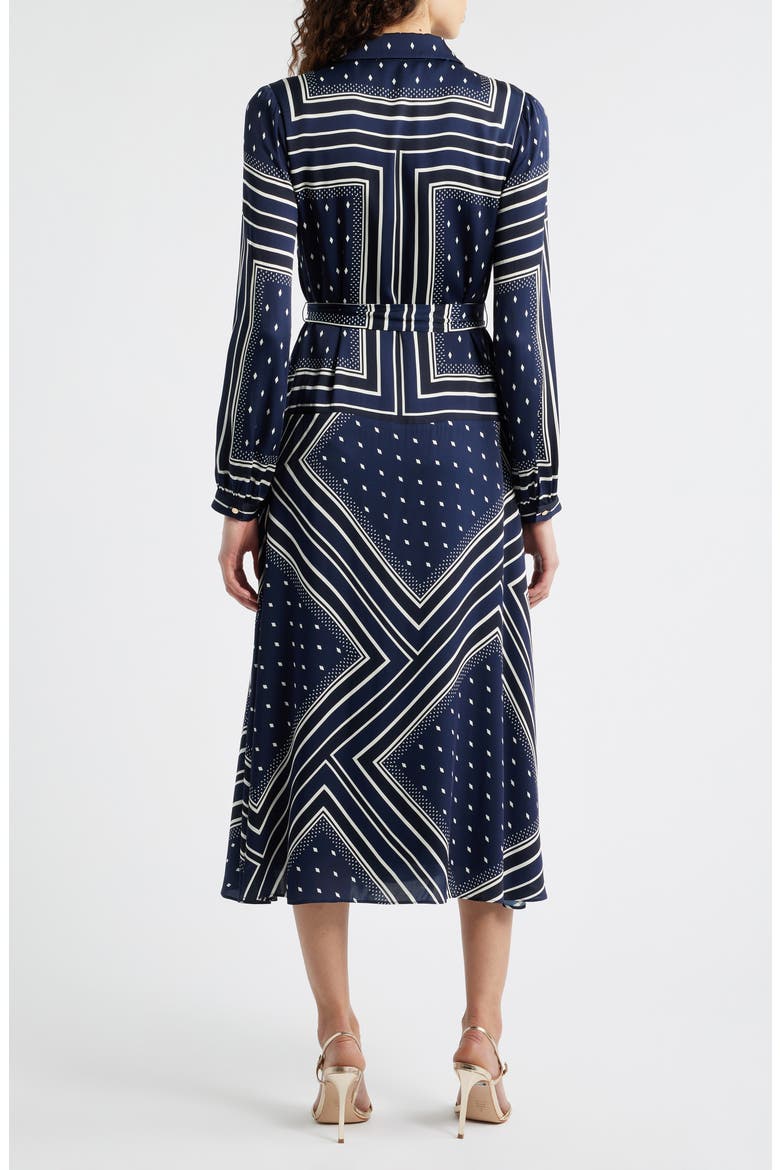 The Hollie Diamond Rain Print Long Sleeve Silk Blend Midi Shirtdress