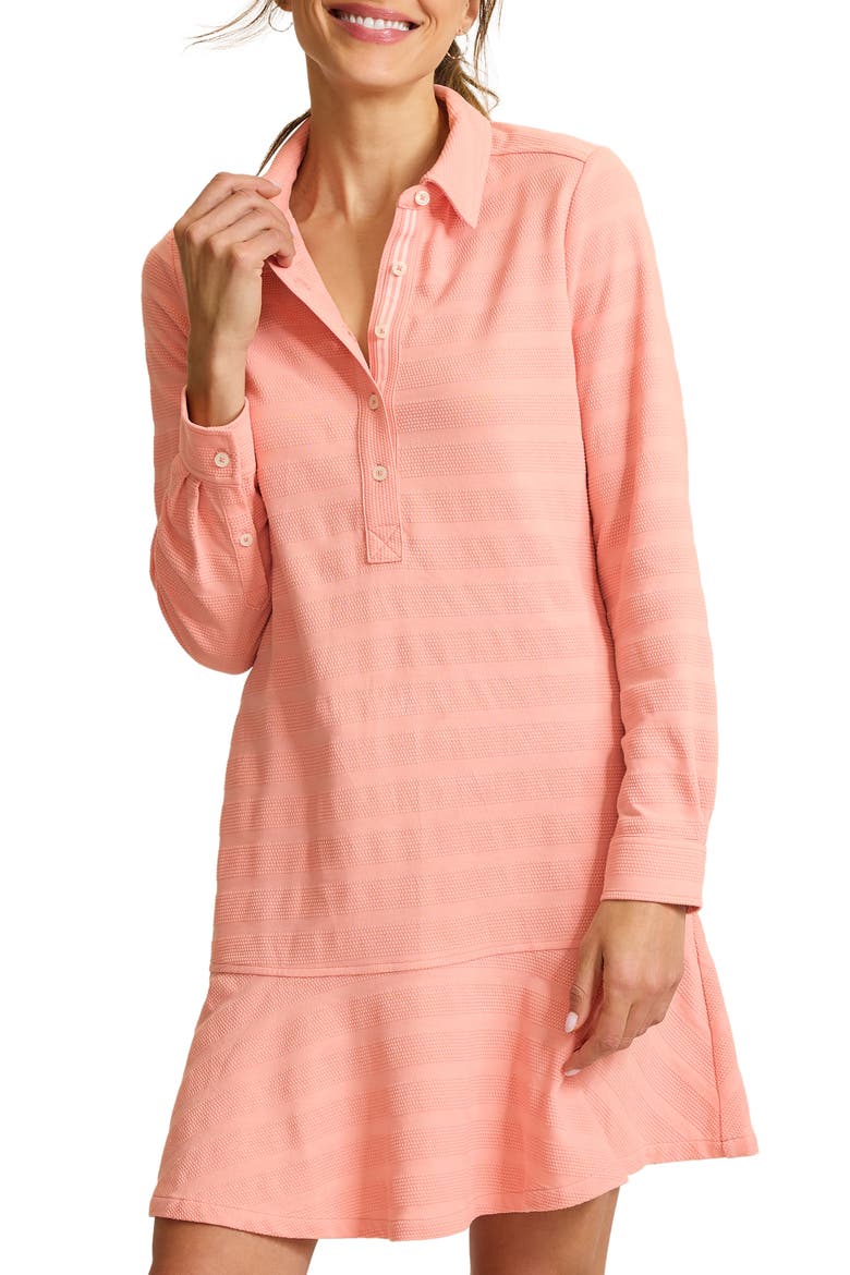 Dot Jacquard Ruffle Hem Long Sleeve Dress