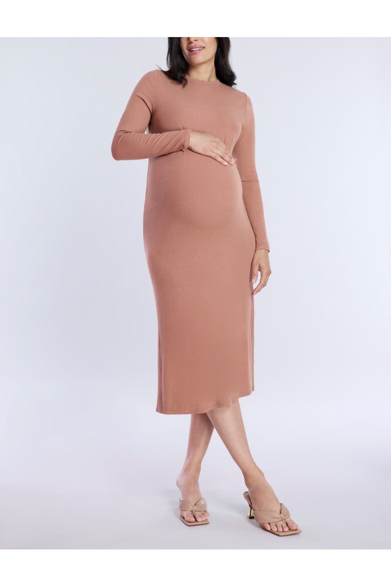 Crew Neck Rib Knit Long Sleeve Column Dress