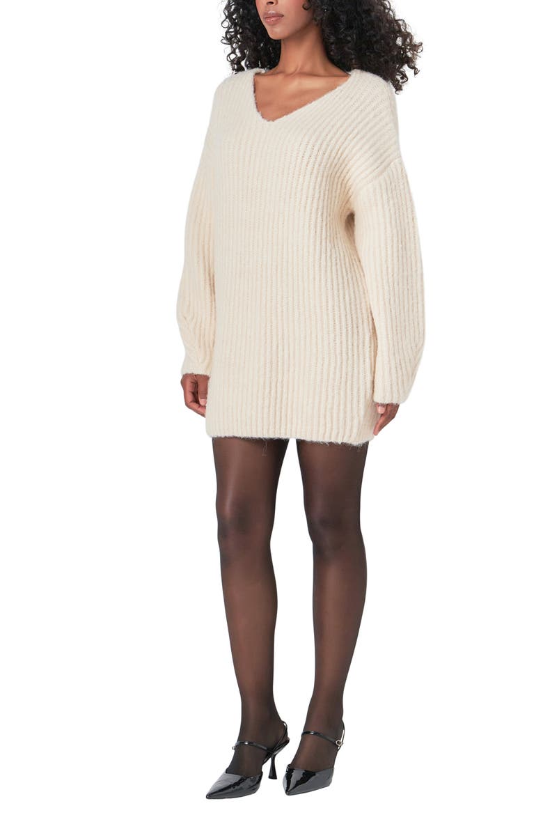 Oversize Long Sleeve Rib Sweater Minidress