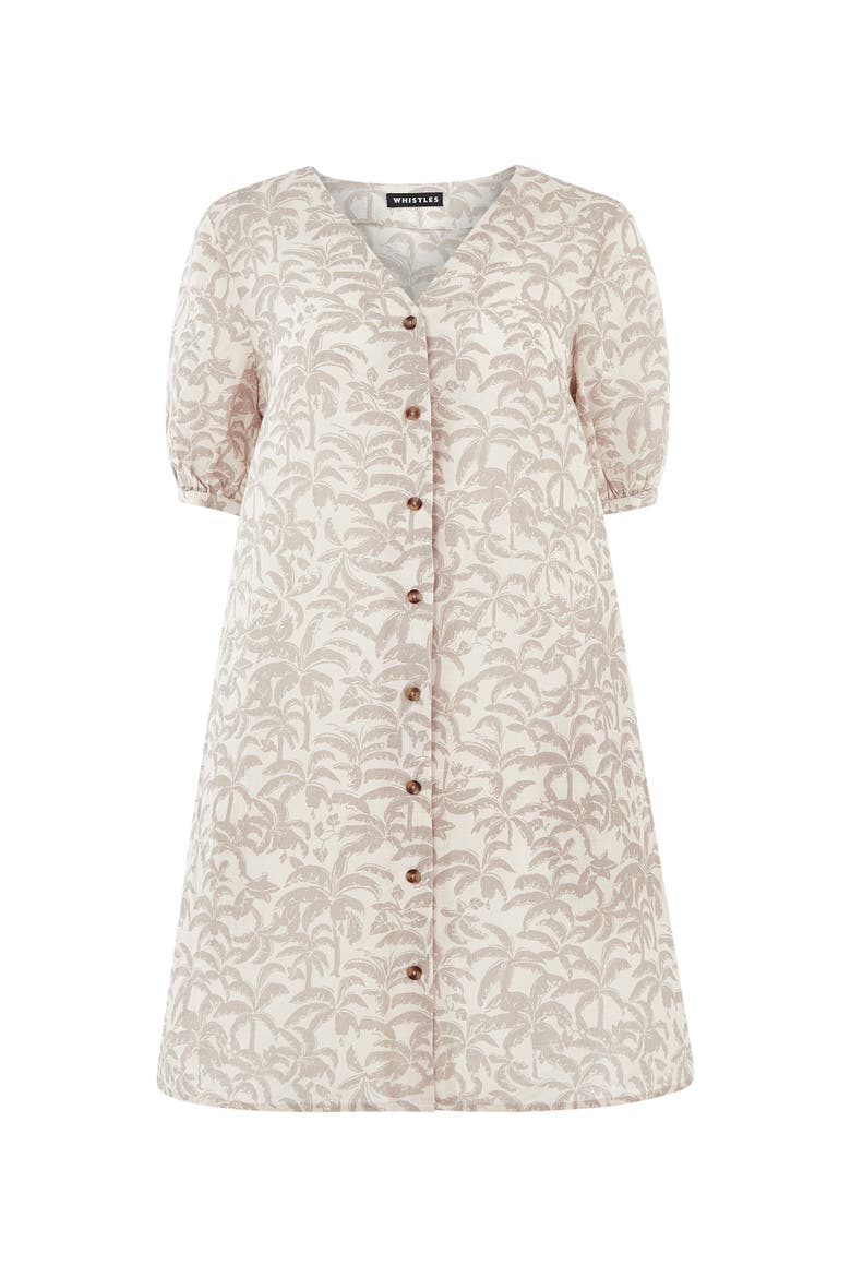 Palm Print Linen Blend Mini Dress