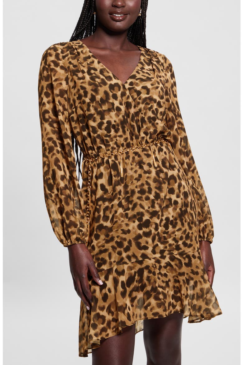 Kaleen Leopard Print Long Sleeve Minidress