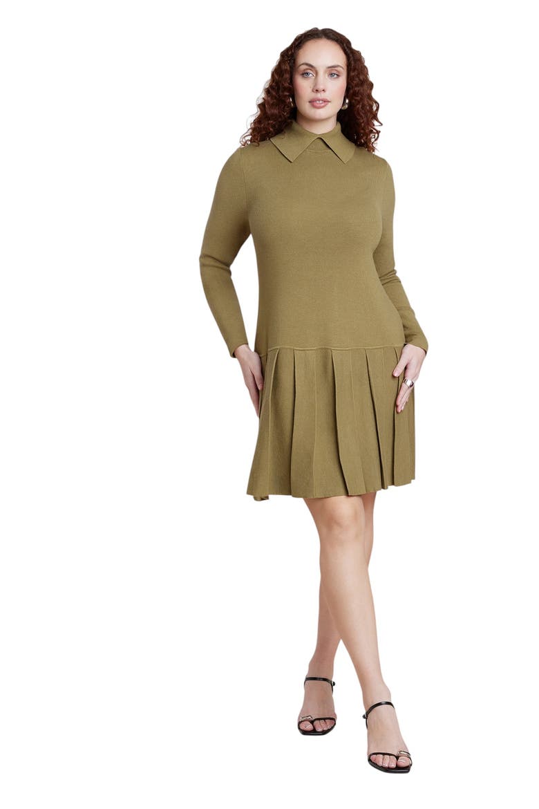 Collared Pleated Sweater Mini Dress